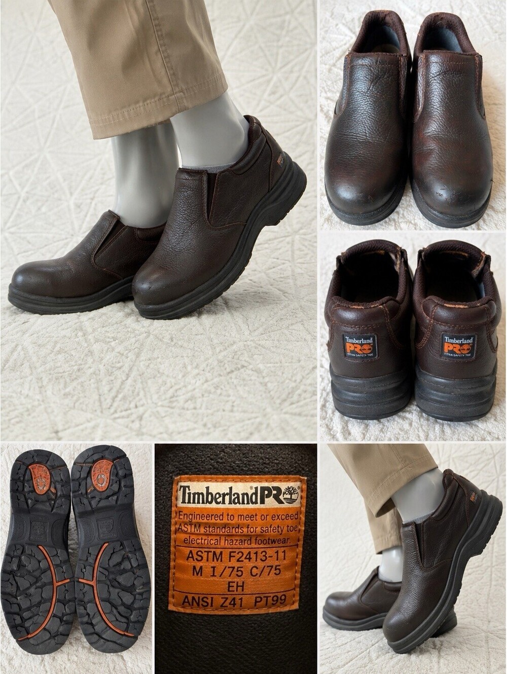 Timberland PRO Titan Slip On Steel Toe Work Shoes Men’s 8.5M Brown Leather EH